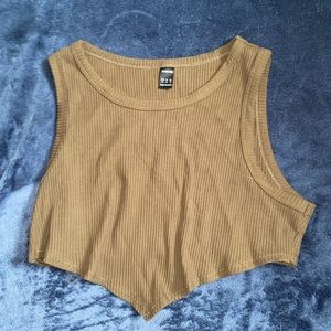 Asymmetrical Hem Rib-knit Crop Tank Top